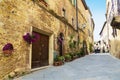 Street in the medieval village of Pienza in Italy,