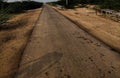 Street middle of both muddy field with human shadow Royalty Free Stock Photo