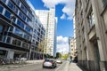 Street with modern blocks of flats and offices in Berlin, German Royalty Free Stock Photo