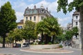 street in Montreux town of castle and lake in Switzerland Royalty Free Stock Photo