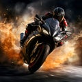 street motorbike racing with dust and explosions, generative ai