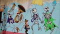 Street Mural of Skeletons and Animals in a New Orleans Style Jazz Parade