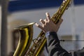 Street music band performing at a outdoor festival Royalty Free Stock Photo