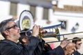 Street music band performing at a outdoor festival Royalty Free Stock Photo