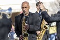 Street music band performing at a outdoor festival Royalty Free Stock Photo