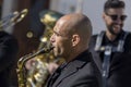 Street music band performing at a outdoor festival Royalty Free Stock Photo