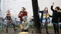 Street music orchester dressed in funny clothes Royalty Free Stock Photo