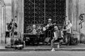 A street musician band , photo taken in May 2017 in Rome , Italy