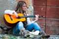 Street musician girl Royalty Free Stock Photo