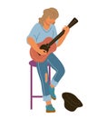 Street musician guitar player - professional artist or performer, flat vector. Royalty Free Stock Photo