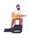 Street musician with guitar semi flat color vector character Royalty Free Stock Photo