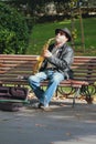 Madrid, Spain -- Nov 3, 2017: Street musician in park Royalty Free Stock Photo