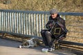 Street musician playing the accordion. Balashikha, Russia.