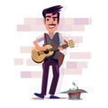 Street musician playing guitar. character design - vector