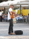 Street musician playing guitar on Plaza Mayor, Madrid Royalty Free Stock Photo