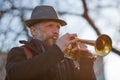 Street musician plays music Royalty Free Stock Photo