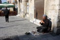 Street musician plays music outdoor Royalty Free Stock Photo