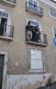 Lisbon, 14th July: Street musicians Band n front of Castle Sao Jorge from Alfama district in Lisbon