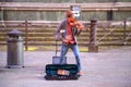 Street musicians entertaining tourists near landmark Florence attraction