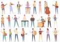 Street musicians icons set cartoon vector. Music people