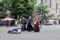 Street musicians playing on square of Prague.