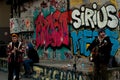 Street musicians in the slums