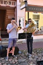 Street musicians in Parnu, estonia Royalty Free Stock Photo