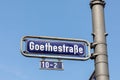 Street name sign Goethestrasse engl: street of Goethe - honors the author who lived some years in Frankfurt