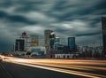 Street night in Astana with view light trails traffic over city Kazakhstan Royalty Free Stock Photo