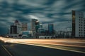 Street night in Astana with view light trails traffic over city Kazakhstan Royalty Free Stock Photo