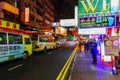 Street at night with illuminated advertisings in Hong Kong