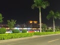 street nightscape and coconut trees