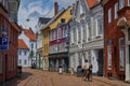 July 2023, Odense, Denmark. Fairytale street in Odense, city in the northern Funen island of Denmark