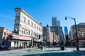 Historic Downtown Jersey City with Old Buildings and Stores looking towards the Modern area with Skyscrapers Royalty Free Stock Photo