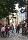 street of the old city, townspeople and guests Royalty Free Stock Photo