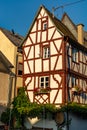 Street in old German town with traditional medieval timber framing houses