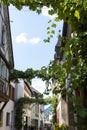 Street in old German town with traditional medieval timber framing houses