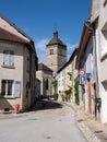 street and old houses in french town of orgelet in jura
