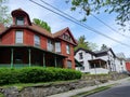 Street with old houses with large porches Royalty Free Stock Photo