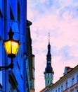 Street old lamp light on building medieval Tallinn old town city for travel  lifestyle Royalty Free Stock Photo