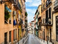 Street in old Madrid downtown with colorful typical houses