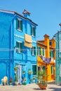 Street with old multicolored houses with in Burano in Venice