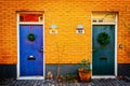 Street with old nice colorful houses in historical center of Malmo, Sweden