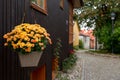 Street in the old part of Vasteras town with traditional wooden Royalty Free Stock Photo