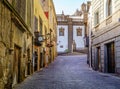 street with old, picturesque and charming houses in bright colors in the city of Las Palmas de Gran Canaria. Canary Islands. Spain