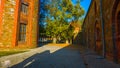 Street in old town : Beautiful autumn in the garden - northern Poland - with a tunnel in the middle of the mountains - with a corr Royalty Free Stock Photo