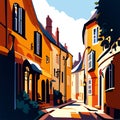 Street in the old town of Bruges, Belgium. Vector illustration AI generated