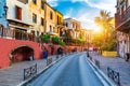 Street in the old town of Chania, Crete, Greece. Charming streets of Greek islands, Crete. Beautiful street in Chania, Crete Royalty Free Stock Photo