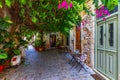 Street in the old town of Chania, Crete, Greece. Charming streets of Greek islands, Crete. Beautiful street in Chania, Crete Royalty Free Stock Photo