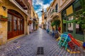 Street in the old town of Chania, Crete, Greece. Charming streets of Greek islands, Crete. Beautiful street in Chania, Crete Royalty Free Stock Photo